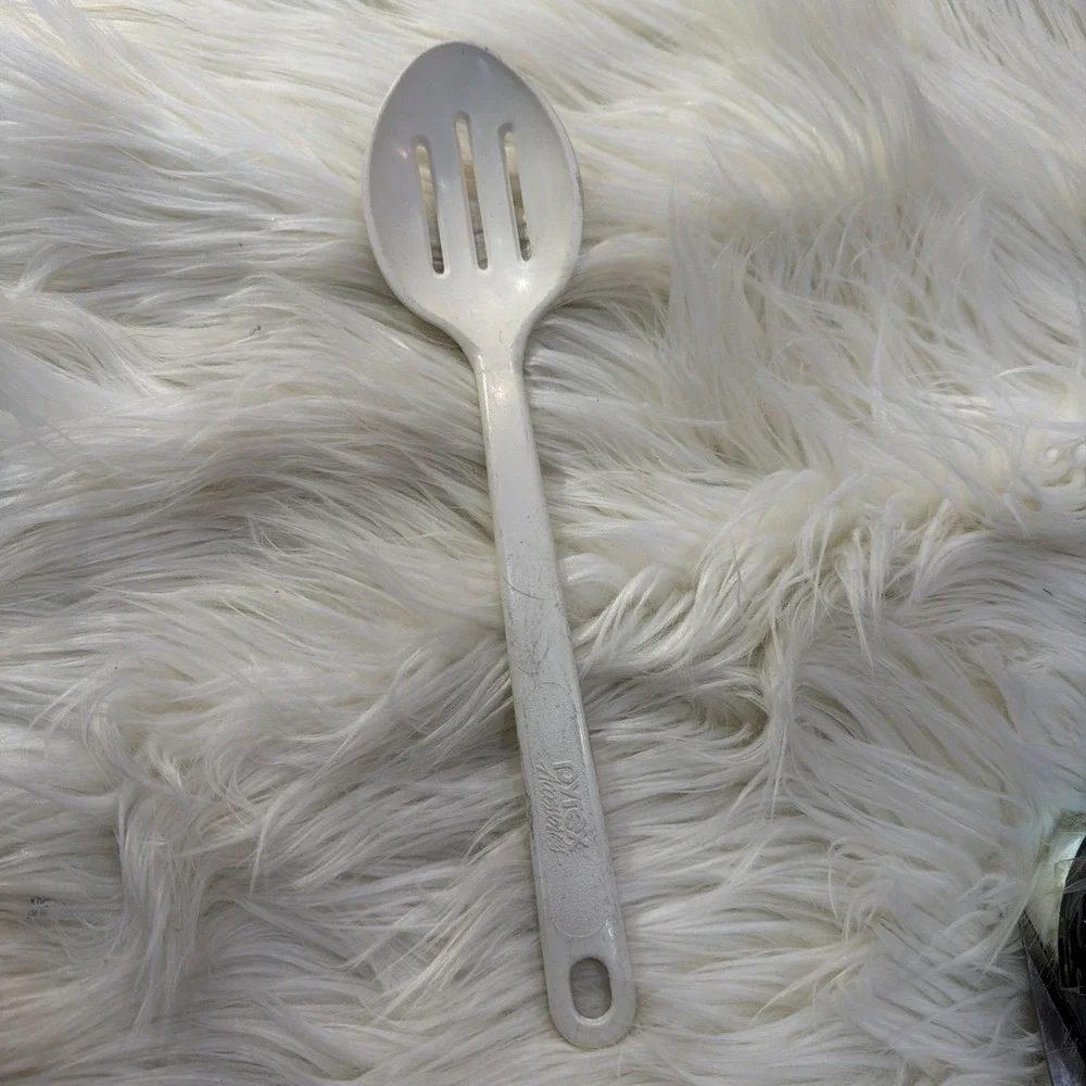 Vintage White Cooking Spoon 11 1/2